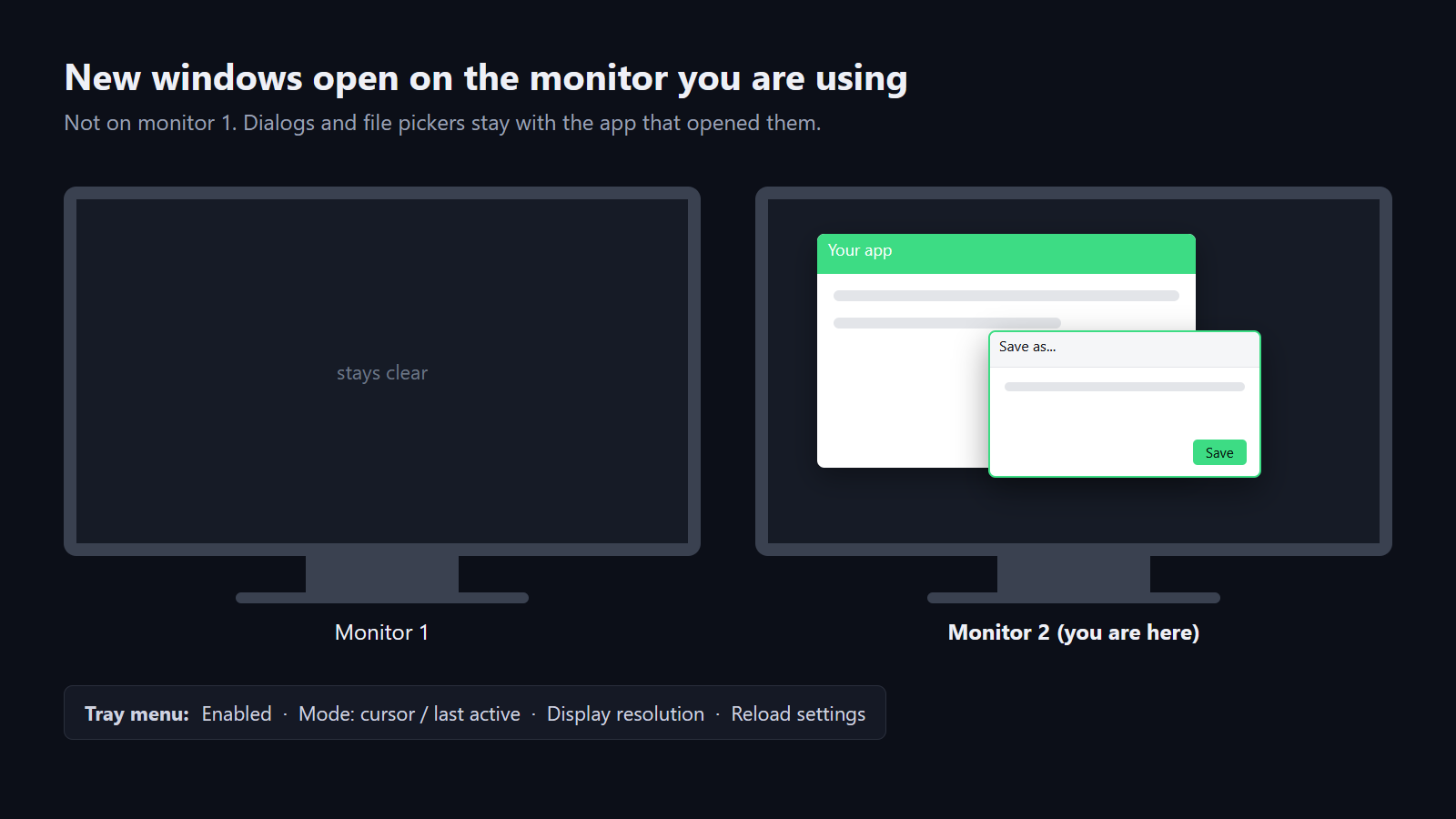 New windows open on the monitor you are using